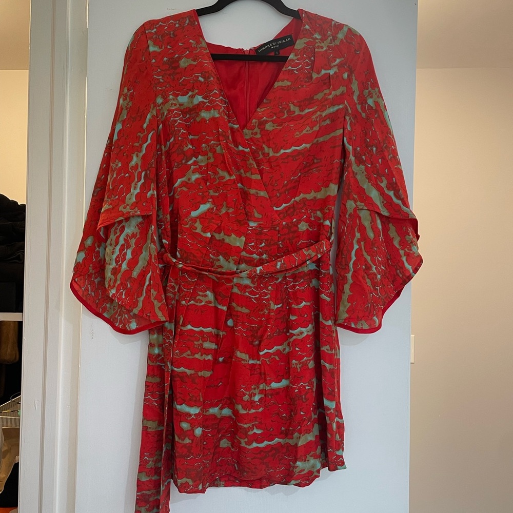 Silk dress, red with teal from Anthropologie